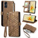 For OPPO Reno8 T 5G Geometric Zipper Wallet Side Buckle Leather Phone Case(Brown)