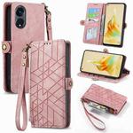 For OPPO Reno8 T 5G Geometric Zipper Wallet Side Buckle Leather Phone Case(Pink)