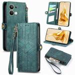 For OPPO Reno9 Pro+ 5G Geometric Zipper Wallet Side Buckle Leather Phone Case(Green)