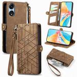 For OPPO A1 Pro Geometric Zipper Wallet Side Buckle Leather Phone Case(Brown)