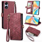 For OPPO A1 Pro Geometric Zipper Wallet Side Buckle Leather Phone Case(Red)