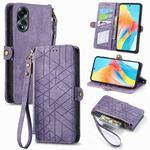 For OPPO A58 5G Geometric Zipper Wallet Side Buckle Leather Phone Case(Purple)