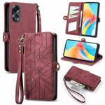 For OPPO A58 5G Geometric Zipper Wallet Side Buckle Leather Phone Case(Red)