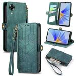 For OPPO A17K Geometric Zipper Wallet Side Buckle Leather Phone Case(Green)