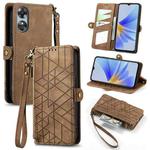 For OPPO  A17 Geometric Zipper Wallet Side Buckle Leather Phone Case(Brown)