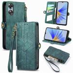 For OPPO  A17 Geometric Zipper Wallet Side Buckle Leather Phone Case(Green)