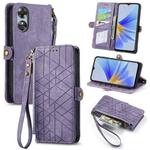 For OPPO  A17 Geometric Zipper Wallet Side Buckle Leather Phone Case(Purple)