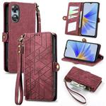 For OPPO  A17 Geometric Zipper Wallet Side Buckle Leather Phone Case(Red)