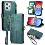 For OPPO K10X Geometric Zipper Wallet Side Buckle Leather Phone Case(Green)