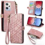 For OPPO K10X Geometric Zipper Wallet Side Buckle Leather Phone Case(Pink)