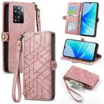 For OPPO A57 4G Geometric Zipper Wallet Side Buckle Leather Phone Case(Pink)