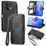 For OPPO Reno8 5G Geometric Zipper Wallet Side Buckle Leather Phone Case(Black)