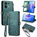 For OPPO Reno8 5G Geometric Zipper Wallet Side Buckle Leather Phone Case(Green)