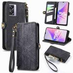 For OPPO A57 5G Geometric Zipper Wallet Side Buckle Leather Phone Case(Black)