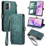 For OPPO A57 5G Geometric Zipper Wallet Side Buckle Leather Phone Case(Green)