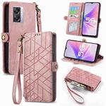 For OPPO A57 5G Geometric Zipper Wallet Side Buckle Leather Phone Case(Pink)
