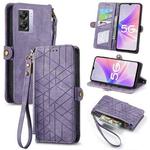 For OPPO A57 5G Geometric Zipper Wallet Side Buckle Leather Phone Case(Purple)