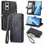 For OPPO  Reno7 4G Geometric Zipper Wallet Side Buckle Leather Phone Case(Black)