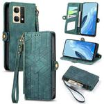 For OPPO  Reno7 4G Geometric Zipper Wallet Side Buckle Leather Phone Case(Green)