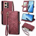 For OPPO  Reno7 4G Geometric Zipper Wallet Side Buckle Leather Phone Case(Red)