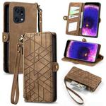 For OPPO Find X5 Pro Geometric Zipper Wallet Side Buckle Leather Phone Case(Brown)