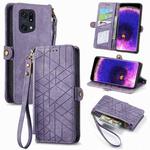 For OPPO Find X5 Pro Geometric Zipper Wallet Side Buckle Leather Phone Case(Purple)