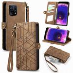 For OPPO Find X5 Geometric Zipper Wallet Side Buckle Leather Phone Case(Brown)