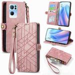 For OPPO Reno7 Pro 5G Geometric Zipper Wallet Side Buckle Leather Phone Case(Pink)