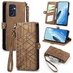 For OPPO Reno7 5G Geometric Zipper Wallet Side Buckle Leather Phone Case(Brown)