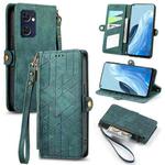 For OPPO Reno7 5G Geometric Zipper Wallet Side Buckle Leather Phone Case(Green)