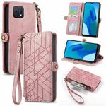 For OPPO A16K Geometric Zipper Wallet Side Buckle Leather Phone Case(Pink)