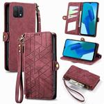 For OPPO A16K Geometric Zipper Wallet Side Buckle Leather Phone Case(Red)