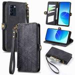 For OPPO Reno6 Z Geometric Zipper Wallet Side Buckle Leather Phone Case(Black)