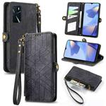 For OPPO A16 Geometric Zipper Wallet Side Buckle Leather Phone Case(Black)