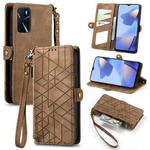 For OPPO A16 Geometric Zipper Wallet Side Buckle Leather Phone Case(Brown)