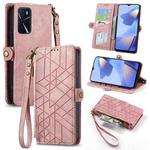 For OPPO A16 Geometric Zipper Wallet Side Buckle Leather Phone Case(Pink)