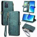 For OPPO Reno6 5G Geometric Zipper Wallet Side Buckle Leather Phone Case(Green)