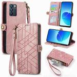 For OPPO Reno6 5G Geometric Zipper Wallet Side Buckle Leather Phone Case(Pink)