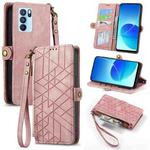 For OPPO Reno6 Pro 5G Geometric Zipper Wallet Side Buckle Leather Phone Case(Pink)