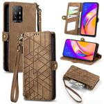 For OPPO F19 Pro+ Geometric Zipper Wallet Side Buckle Leather Phone Case(Brown)