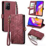 For OPPO F19 Pro+ Geometric Zipper Wallet Side Buckle Leather Phone Case(Red)