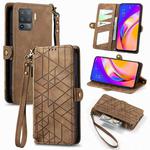 For OPPO F19 Pro Geometric Zipper Wallet Side Buckle Leather Phone Case(Brown)