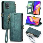 For OPPO F19 Pro Geometric Zipper Wallet Side Buckle Leather Phone Case(Green)