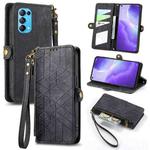 For OPPO Reno5 5G Geometric Zipper Wallet Side Buckle Leather Phone Case(Black)