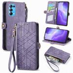 For OPPO Reno5 5G Geometric Zipper Wallet Side Buckle Leather Phone Case(Purple)