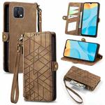 For OPPO A15 Geometric Zipper Wallet Side Buckle Leather Phone Case(Brown)