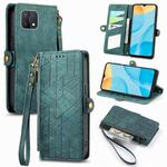 For OPPO A15 Geometric Zipper Wallet Side Buckle Leather Phone Case(Green)