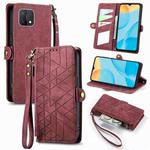 For OPPO A15 Geometric Zipper Wallet Side Buckle Leather Phone Case(Red)