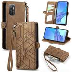 For OPPO A53 2020 Geometric Zipper Wallet Side Buckle Leather Phone Case(Brown)