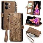 For OPPO Reno9 /9 Pro 5G Geometric Zipper Wallet Side Buckle Leather Phone Case(Brown)